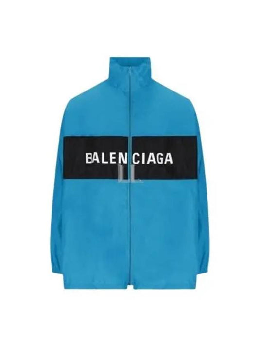 Luxury Balenciaga Logo Print Nylon Windbreaker Blue