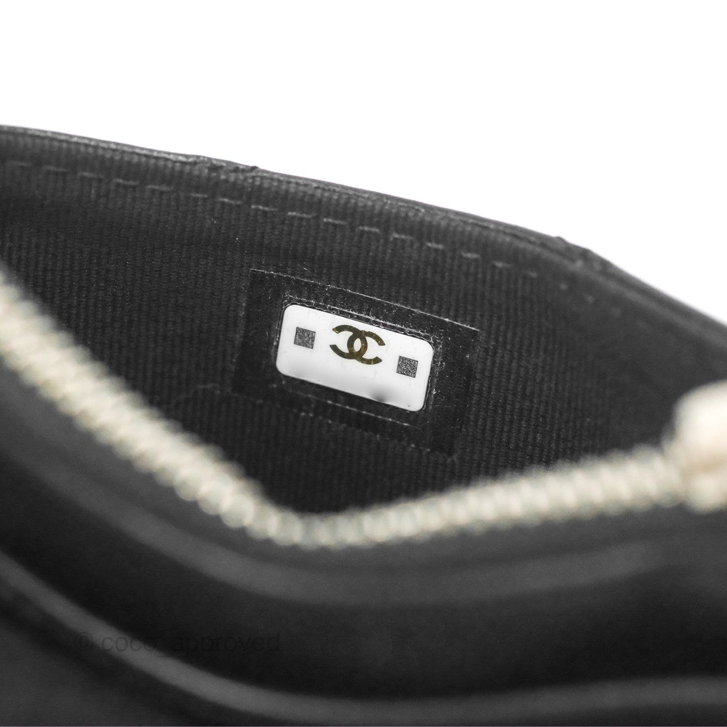 Chanel Chevron CC Zipped Card Holder Black Lambskin Silver Hardware
