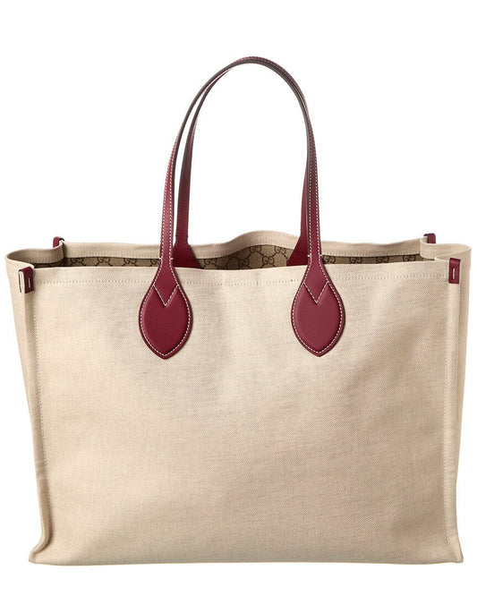 Luxury Gucci Trending 2025 Logo Print Canvas & Leather Tote