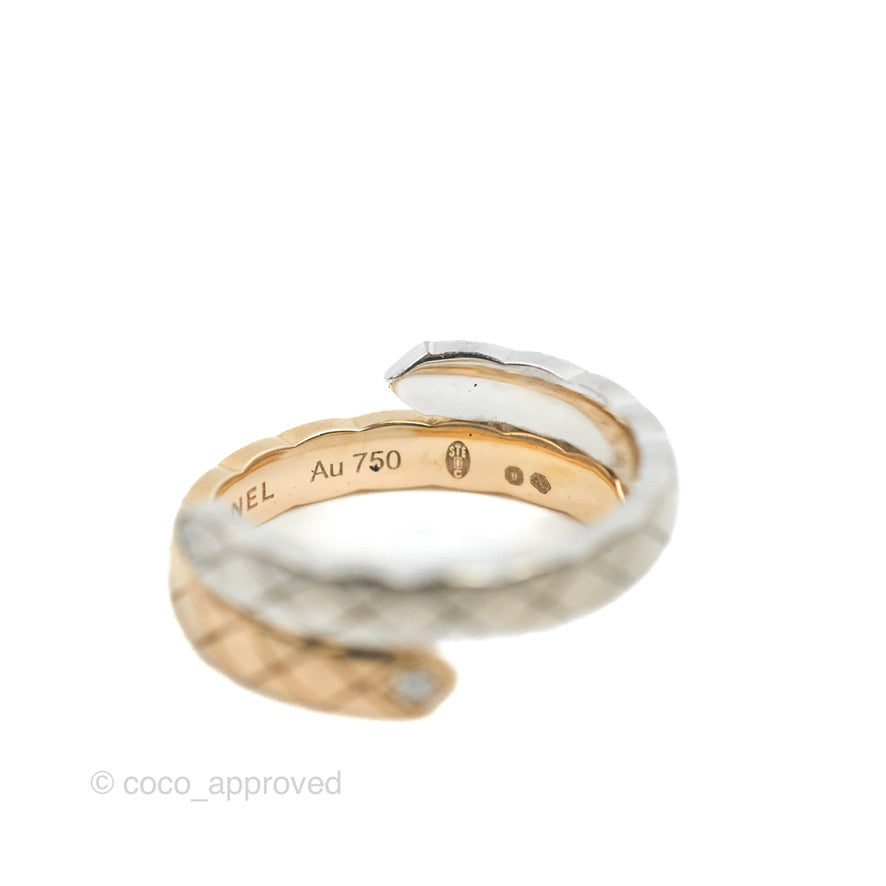 Chanel Crystal Coco Crush Toi Et Moi Ring 18K White & Beige Gold Size 51