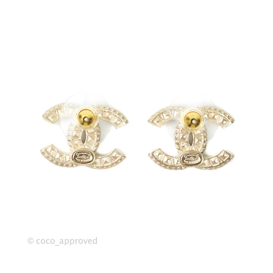 Chanel Crystal CC Earrings Gold Tone 21V