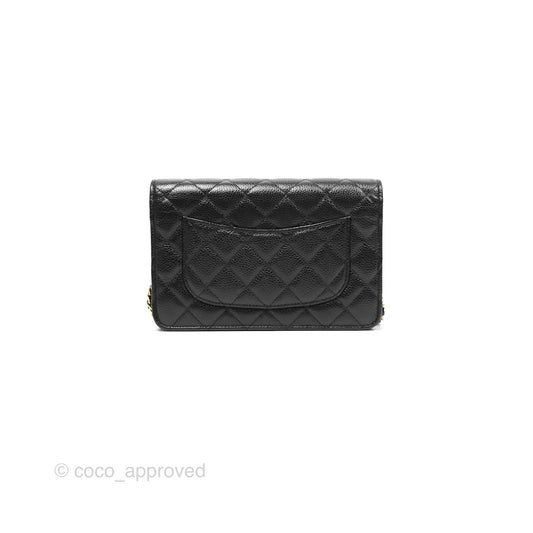 Chanel Classic Quilted Wallet On Chain WOC Black Caviar Gold Hardware