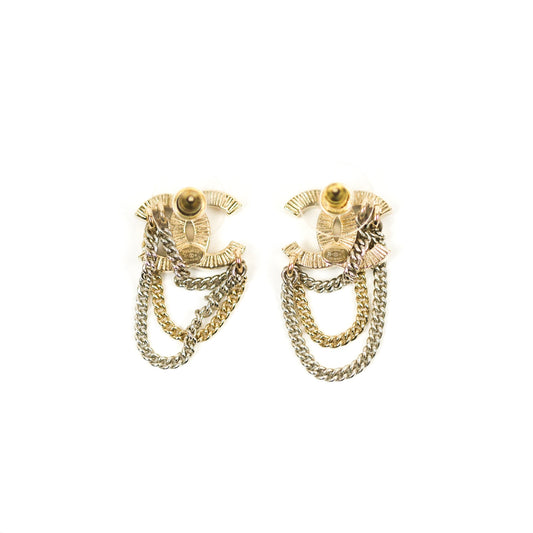 Chanel Crystal CC Chain Pendant Earrings 21B