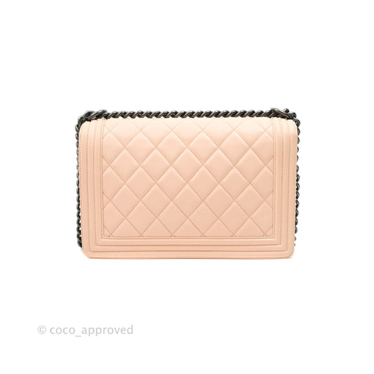 Chanel Boy New Medium Quilted Pink Calfskin Ruthenium Hardware