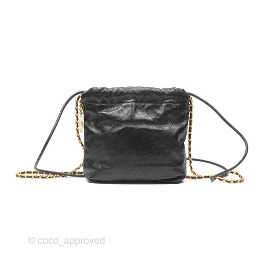 Chanel 22 Quilted Logo Mini Bag with Pearl Chain Black Shiny Crumpled Calfskin