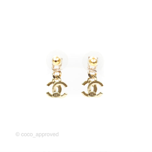 Chanel Chain CC Crystal Drop Earrings Gold Tone 23V