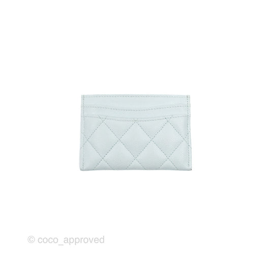 Chanel Classic Caviar Flat Card Holder Blue Gold Hardware