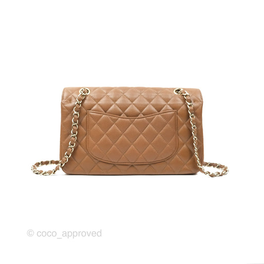 Chanel Classic M/L Medium Flap Quilted Brown Caviar Gold Hardware 17C