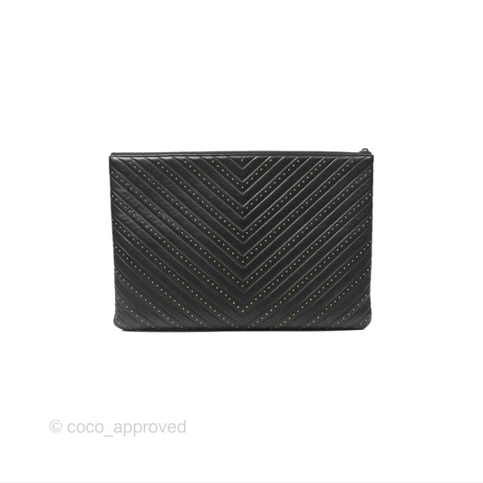 Chanel Large O Case Chevron Studded Black Calfskin Reissue Ruthenium Hardware