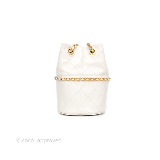 Chanel Mini Bucket Bag White Shiny Lambskin Aged Gold Hardware 25C