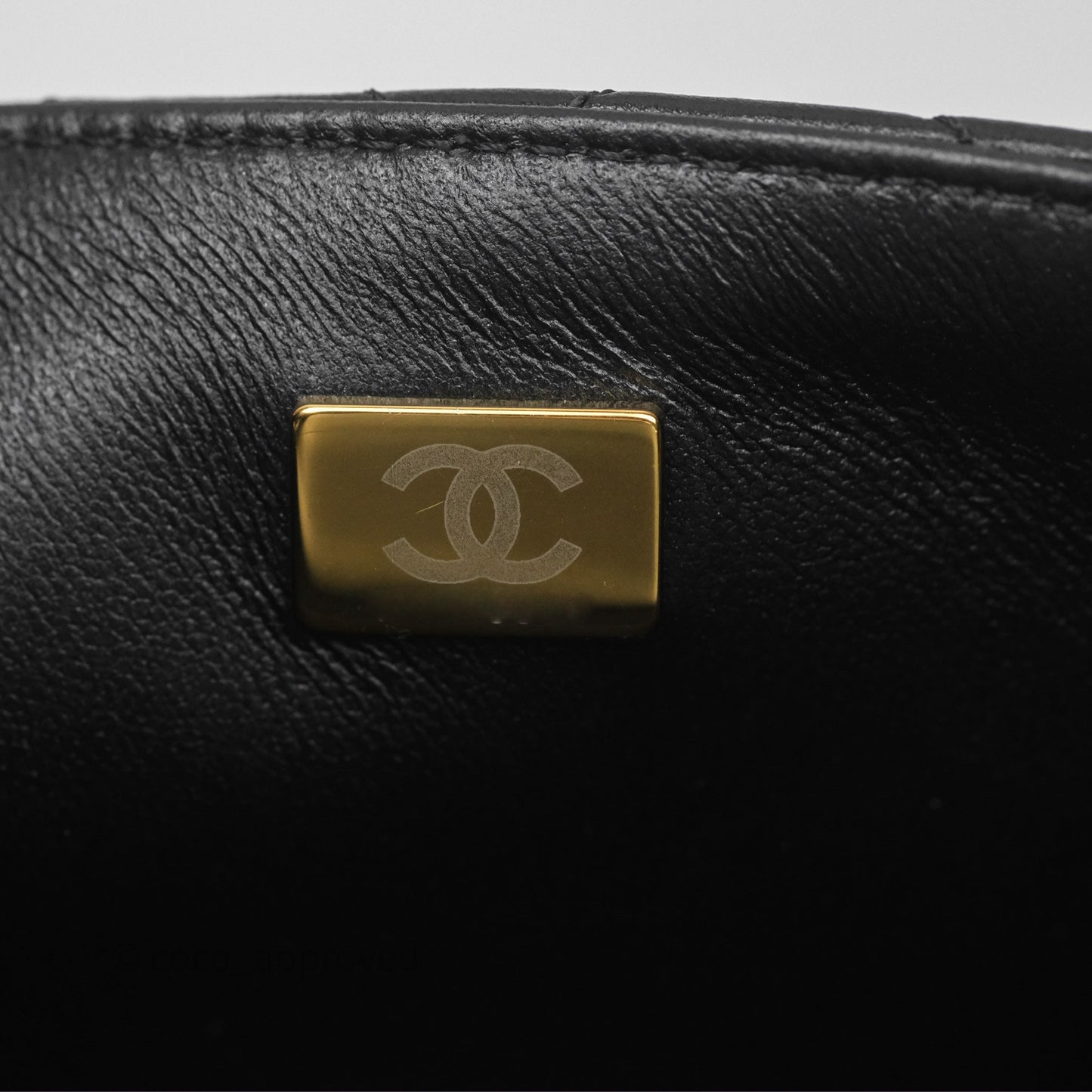 Chanel Logo Top Handle Small Flap Bag Black Lambskin Gold Hardware 24C