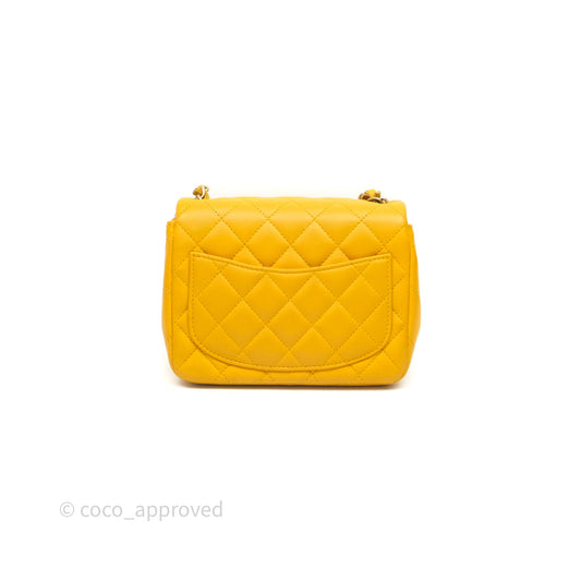Chanel Mini Square Flap Quilted Yellow Lambskin Gold Hardware