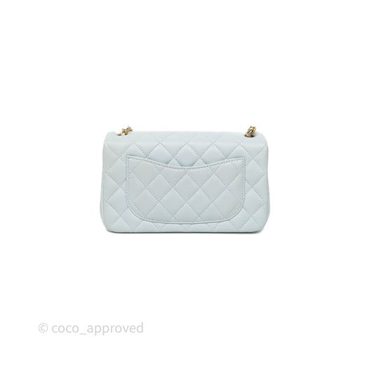 Chanel Pearl Crush Mini Rectangular Light Blue Lambskin Aged Gold Hardware