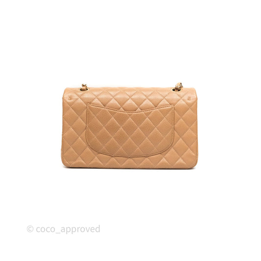 Chanel Classic M/L Medium Flap Quilted Beige Caviar Gold Hardware