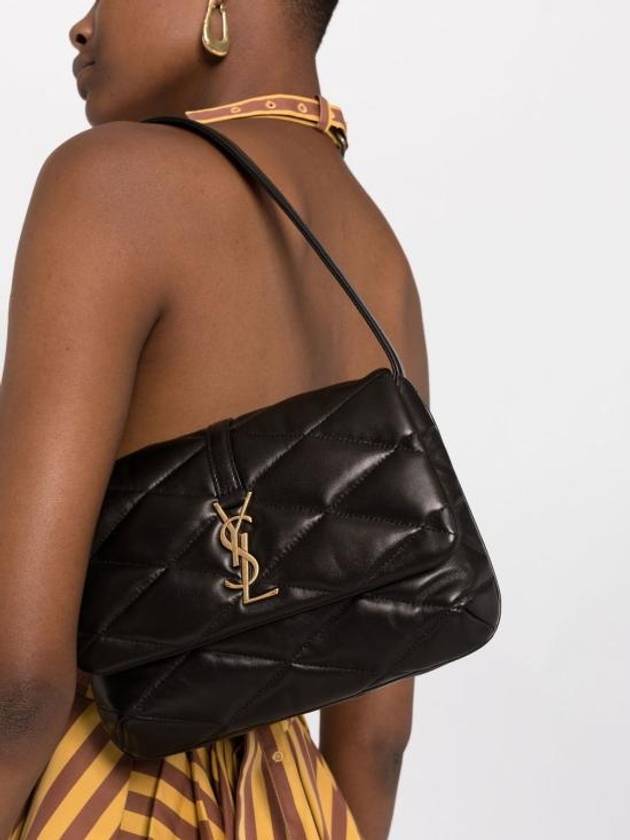 Luxury Saint Laurent LE 57 Quilted Lambskin Hobo Shoulder Bag Black