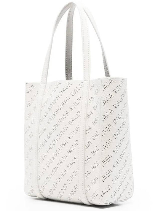 Luxury Balenciaga Everyday All Over Logo Leather Tote Back White