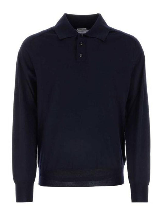 Luxury Bottega Veneta Long Sleeve Polo Knit Top Navy