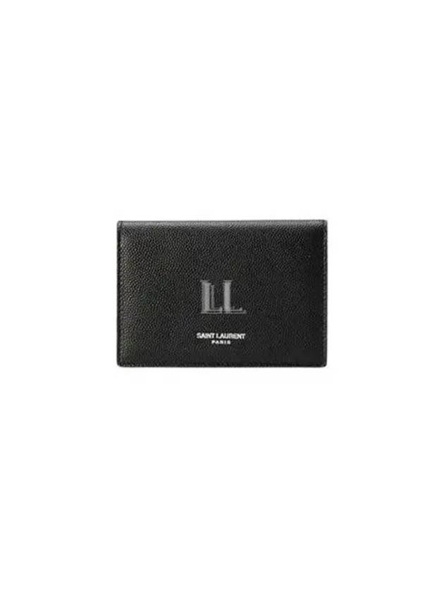Luxury Saint Laurent Business Flap in Grain De Poudre Embossed Leather Card Wallet Black