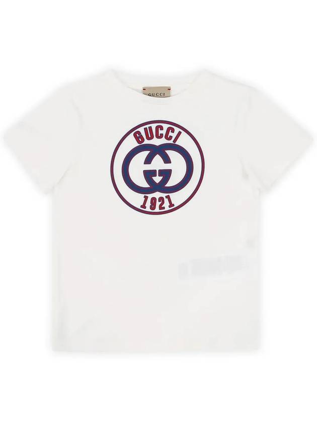 Luxury Gucci Trending 2025 Kids GG Logo 1921 Print Short Sleeve T-Shirt White