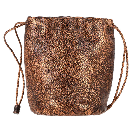 Luxury Bottega Veneta Drawstring Pouch in Bronze Cervo Leather