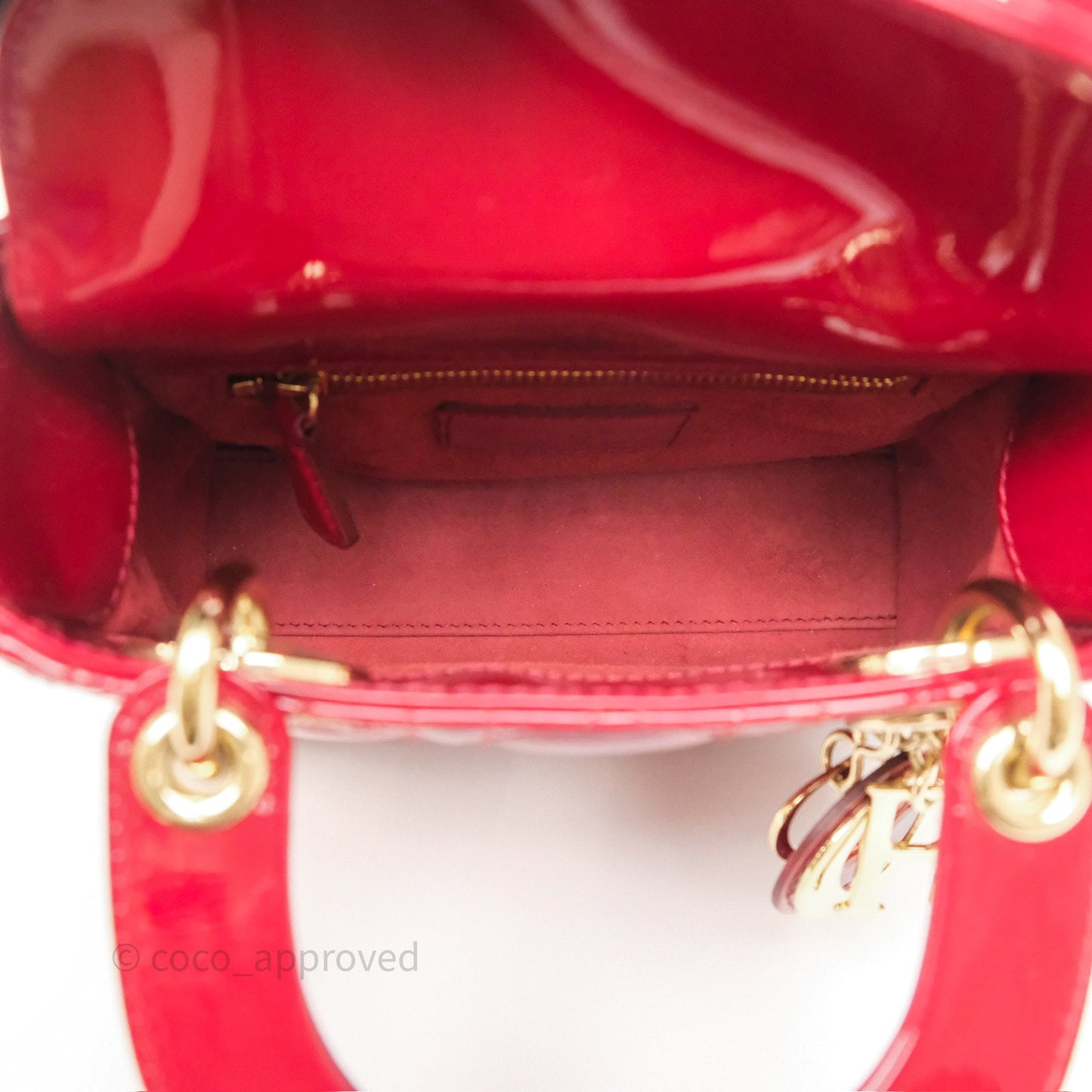 Christian Dior Mini Lady Dior Red Patent Cannage Gold Hardware