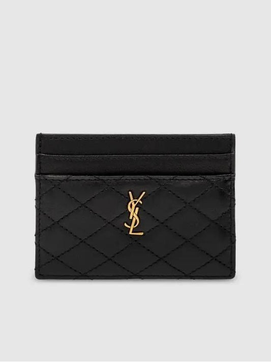 Luxury Saint Laurent Gabi Quilted Lambskin Card Wallet Black