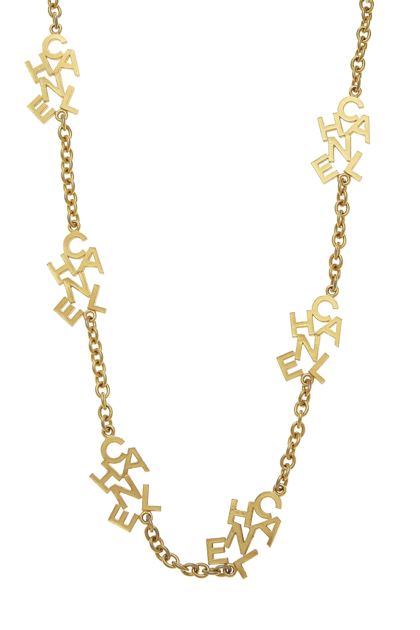 Chanel, Gold Logo Letters Charm Necklace, Gold