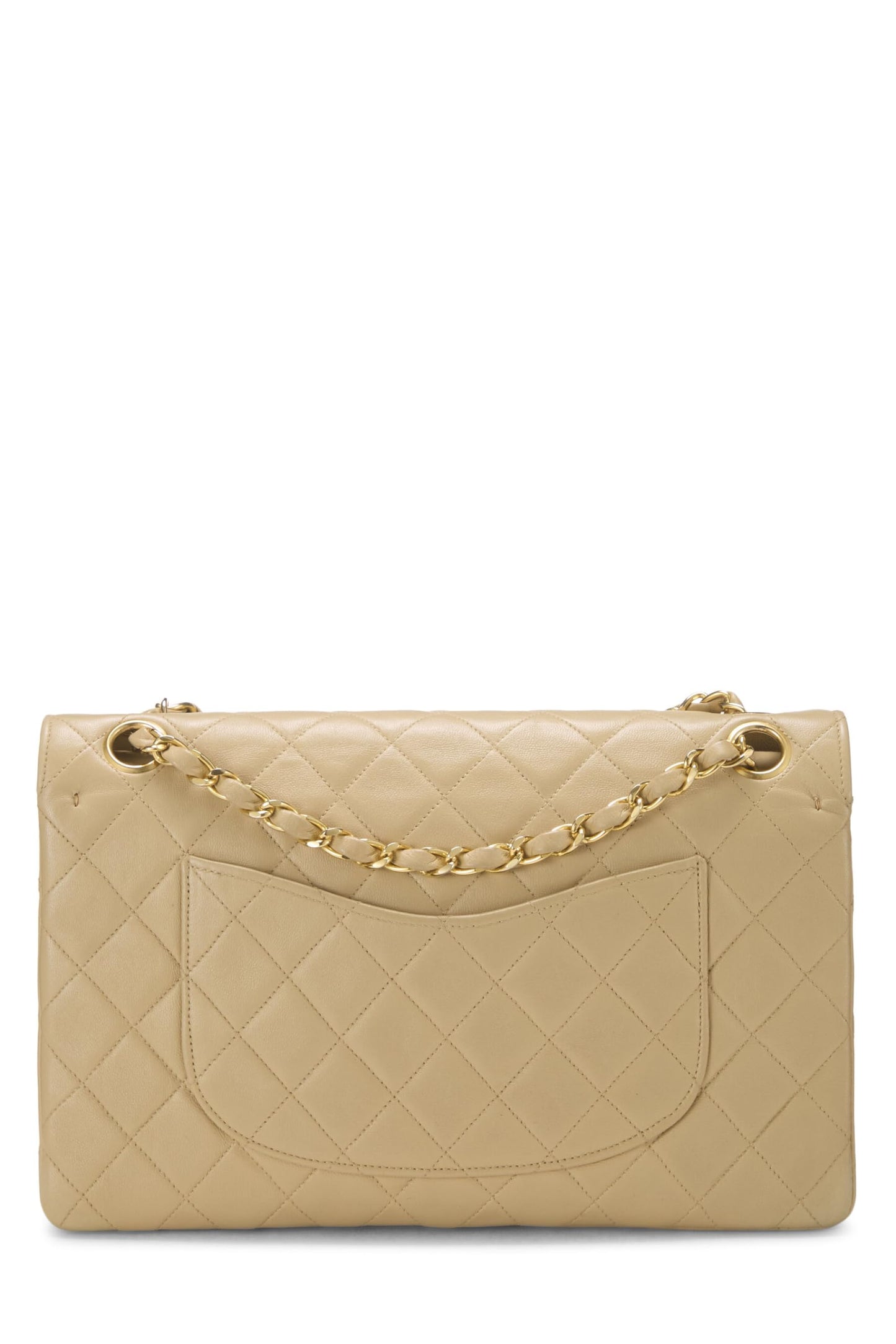 Chanel, Beige Quilted Lambskin Curved Double Flap Medium, Beige