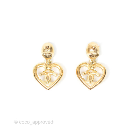 Chanel Oval Blue Resin Heart CC Drop Earrings Gold Tone 23C