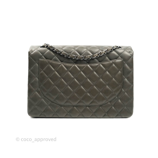 Chanel Classic Single Flap Maxi Grey Lambskin Gun Metal Hardware