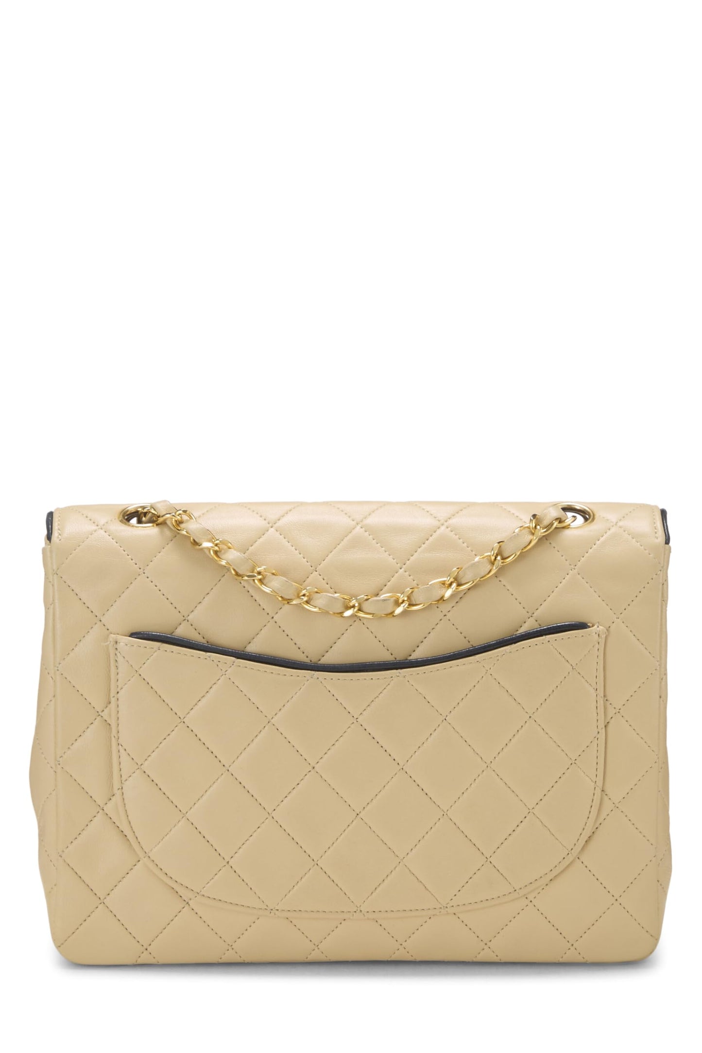 Chanel, Beige Quilted Lambskin Piped Half Flap Small, Beige