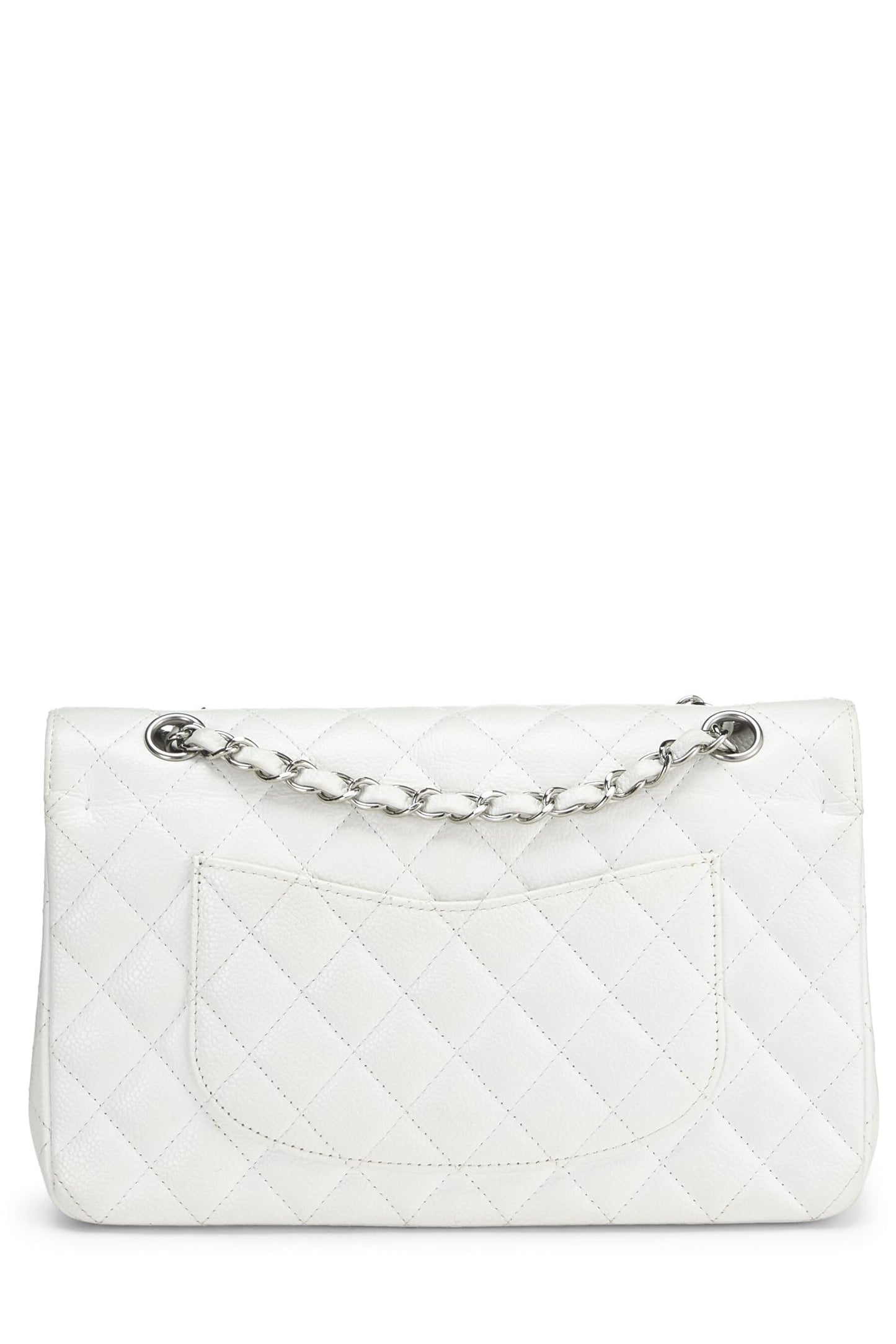 Chanel, White Quilted Caviar Classic Double Flap Medium, White