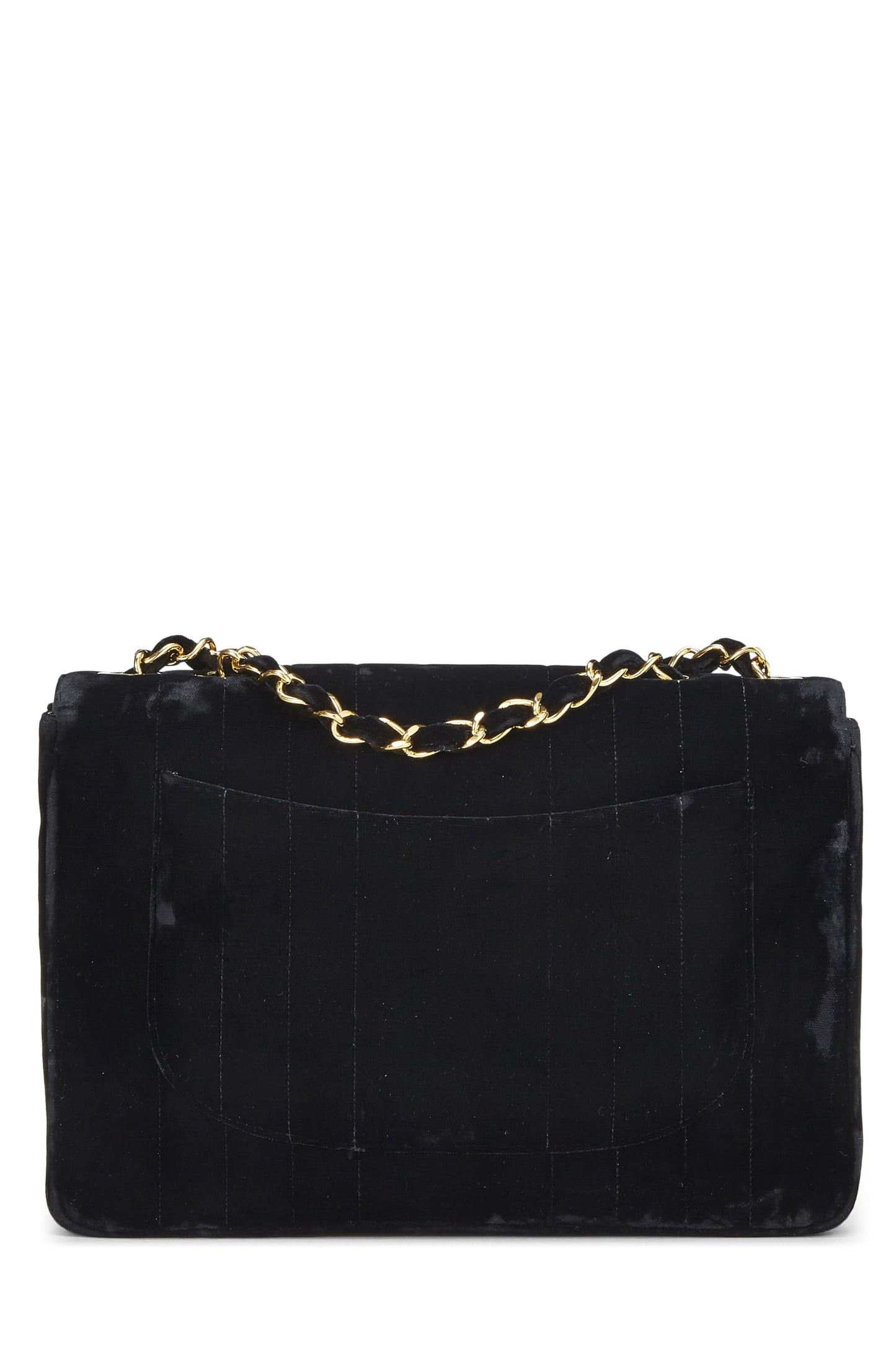 Chanel, Black Vertical Velvet Half Flap Jumbo, Black