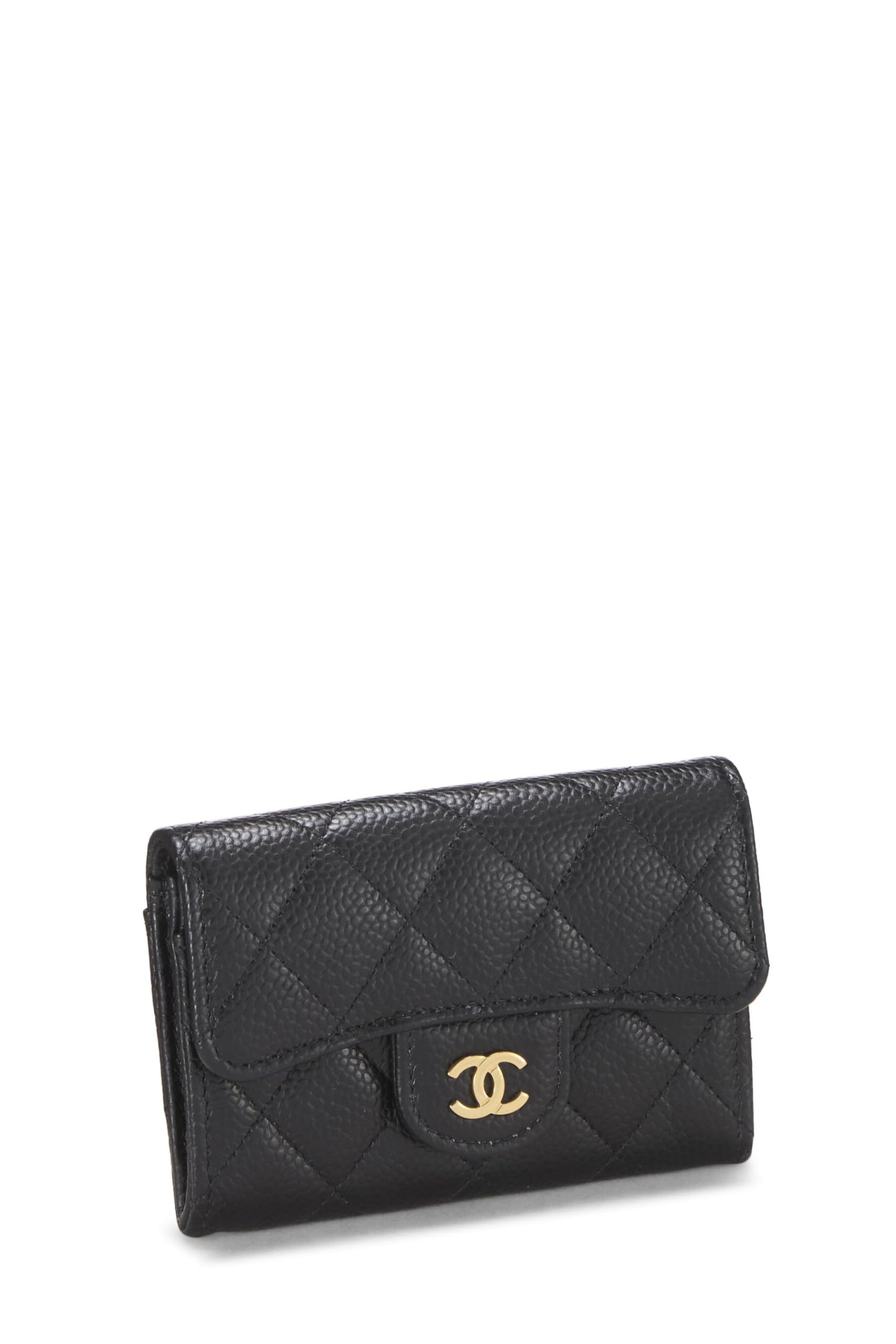 Chanel, Black Quilted Caviar 'CC' Card Holder, Black