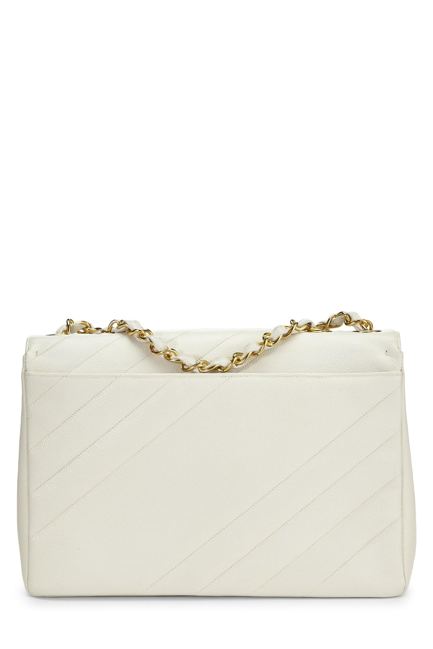 Chanel, White Caviar Diagonal Flap Jumbo, White