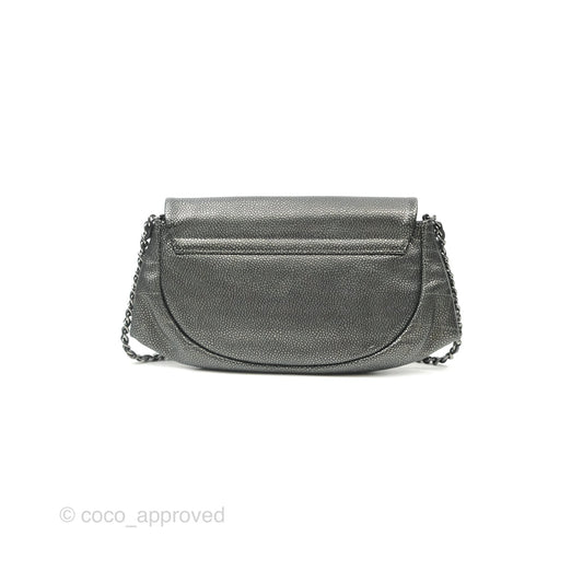 Chanel Half Moon Wallet on Chain WOC Metallic Dark Grey Caviar Silver Hardware