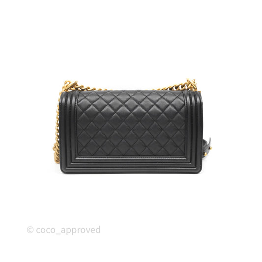 Chanel Medium Boy Quilted Black Caviar Aged Gold Hardware
