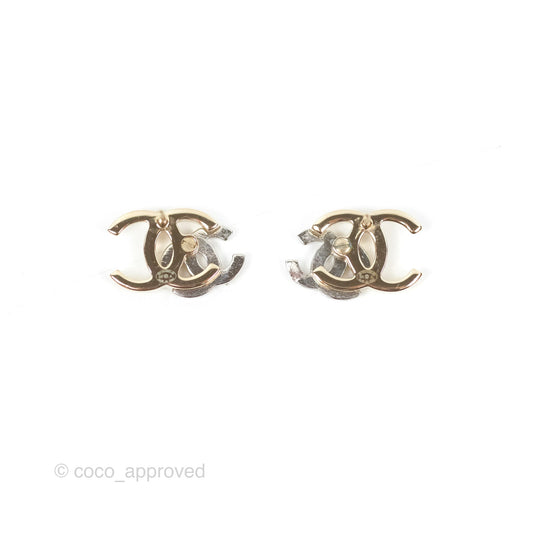Chanel Double Crystal CC Earrings Silver & Gold Tone 21A