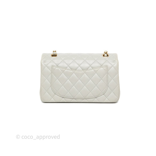 Chanel Small Classic Flap Quilted Grey Lambskin Gold Hardware