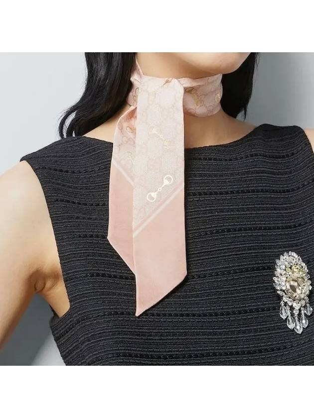 Luxury Gucci Trending 2025 Horsebit GG Print Silk Neck Bow Scarf Rose Pink