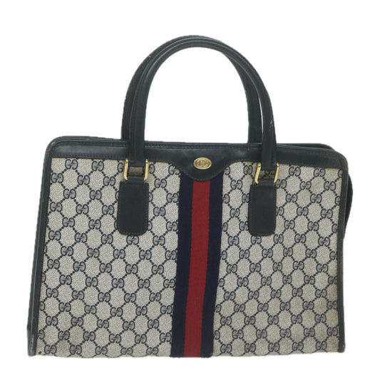 GUCCI GG Supreme Sherry Line Hand Bag PVC Leather Navy Red 010 378 64132