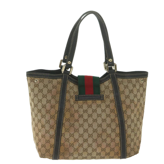 GUCCI GG Canvas Web Sherry Line Tote Bag Beige 64874