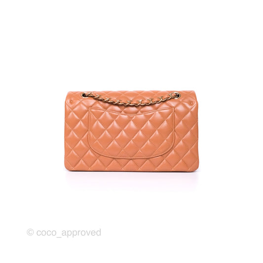 Chanel Medium Classic Quilted Flap Dark Beige Caramel Lambskin Gold Hardware