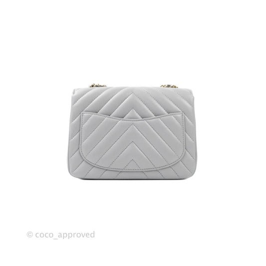 Chanel Mini Square Chevron Grey Lambskin Gold Hardware 20S