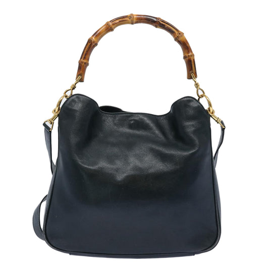 GUCCI Bamboo Hand Bag Leather 2way Black 001 2113 1638 65100