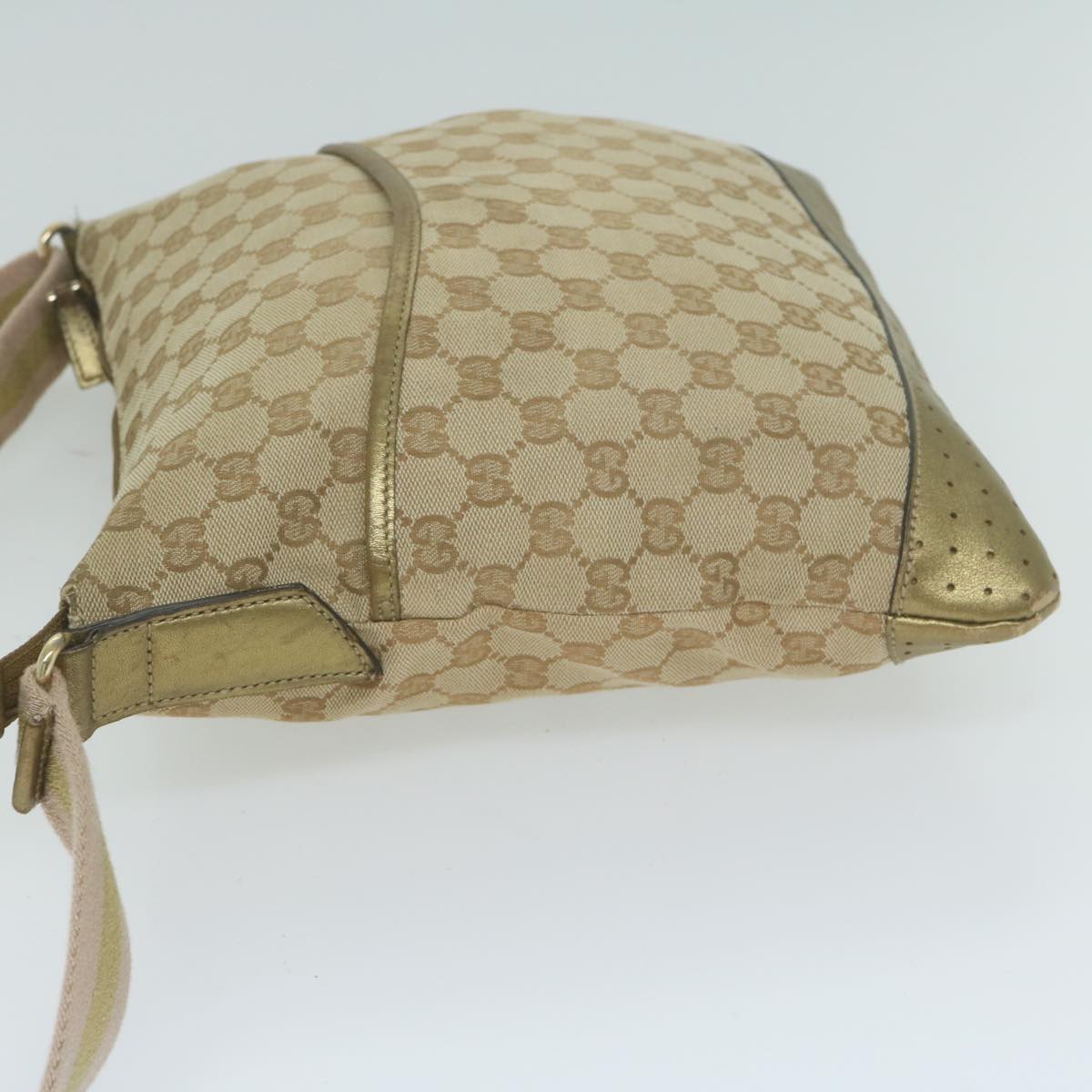 GUCCI GG Canvas Sherry Line Shoulder Bag Beige Gold Pink 145857 65168