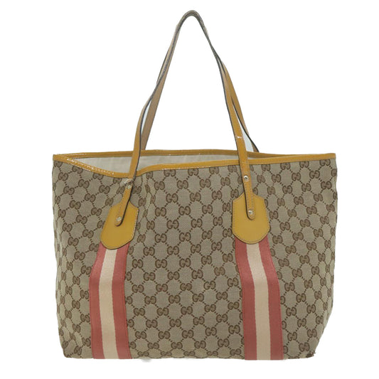 GUCCI GG Canvas Sherry Line Tote Bag Beige Red 211970 65171