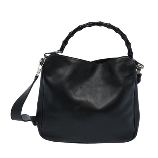 GUCCI Bamboo Hand Bag Leather 2way Black 001 1638 65305