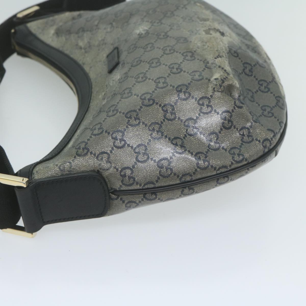 GUCCI GG Canvas Shoulder Bag Coated Canvas Silver Black 65561