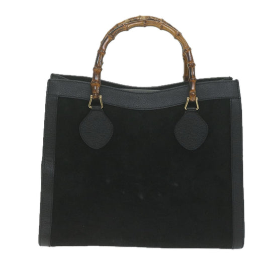 GUCCI Bamboo Hand Bag Suede Black 65591